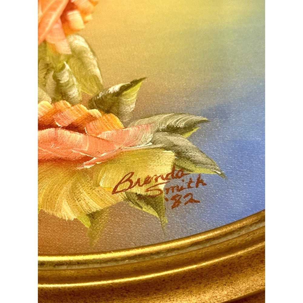 Vintage Original Oval Framed Oil Painting Signed By Artist Julia Floral Roses - Picture 6 of 8